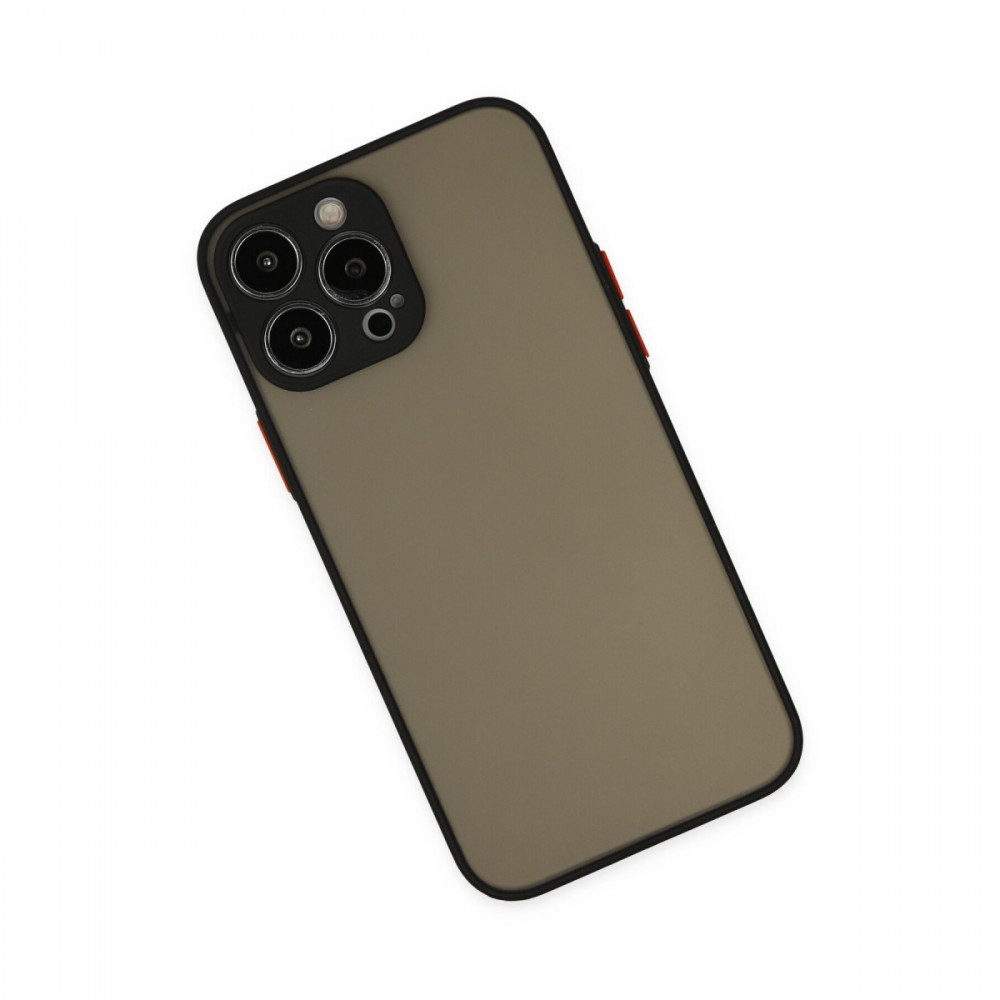 iPhone 13 Pro Newface Montreal serisi mat transparan buzlu arka yüzeyli yükseltilmiş kamera korumalı hibrit TPU PC darbe emici kılıf