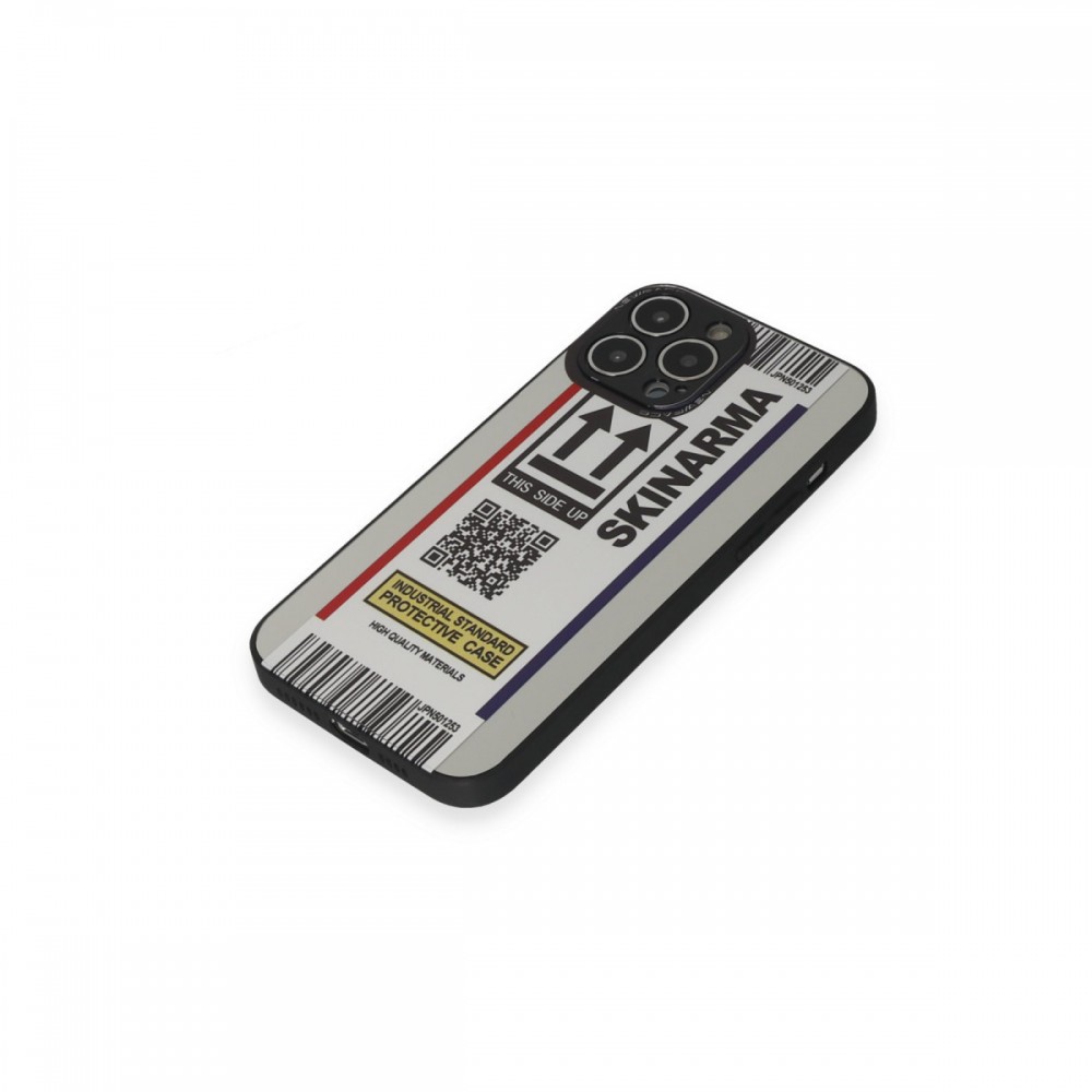 iPhone 13 Pro Max Newface Mirror serisi parlak yansımalı arka yüzeyli retro desenli dijital kolaj temalı koruyucu telefon kılıfı