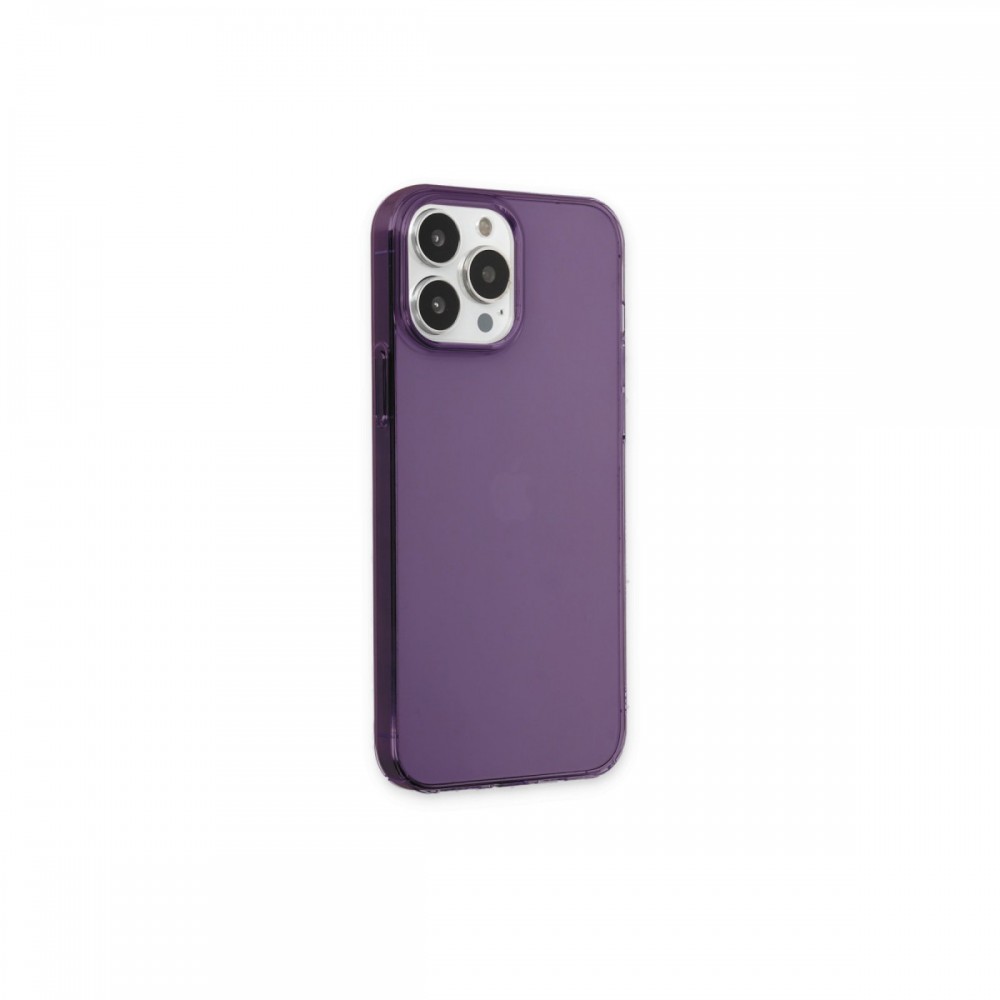 iPhone 13 Pro Max Newface PC sert şeffaf mor renkli darbe korumalı modern tasarımlı telefon kılıfı