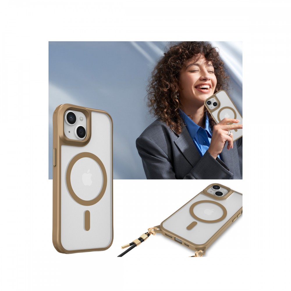 iPhone 14 Newface Enka serisi MagSafe uyumlu çıkarılabilir askı aparatlı airbag köşe korumalı mat arka yüzeyli darbe emici kılıf