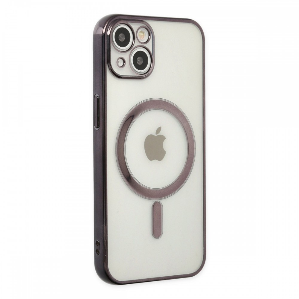 iPhone 14 Plus Newface MagSafe uyumlu lazer silikon siyah çerçeveli şeffaf arka yüzeyli TPU koruyucu telefon kılıfı