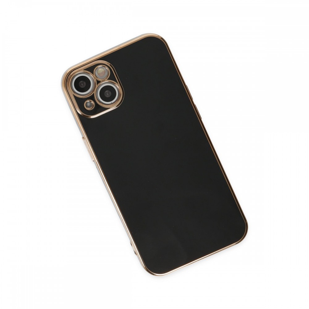 iPhone 14 Plus Newface Volet serisi gold detaylı kenarlı parlak yumuşak silikon darbe korumalı telefon kılıfı