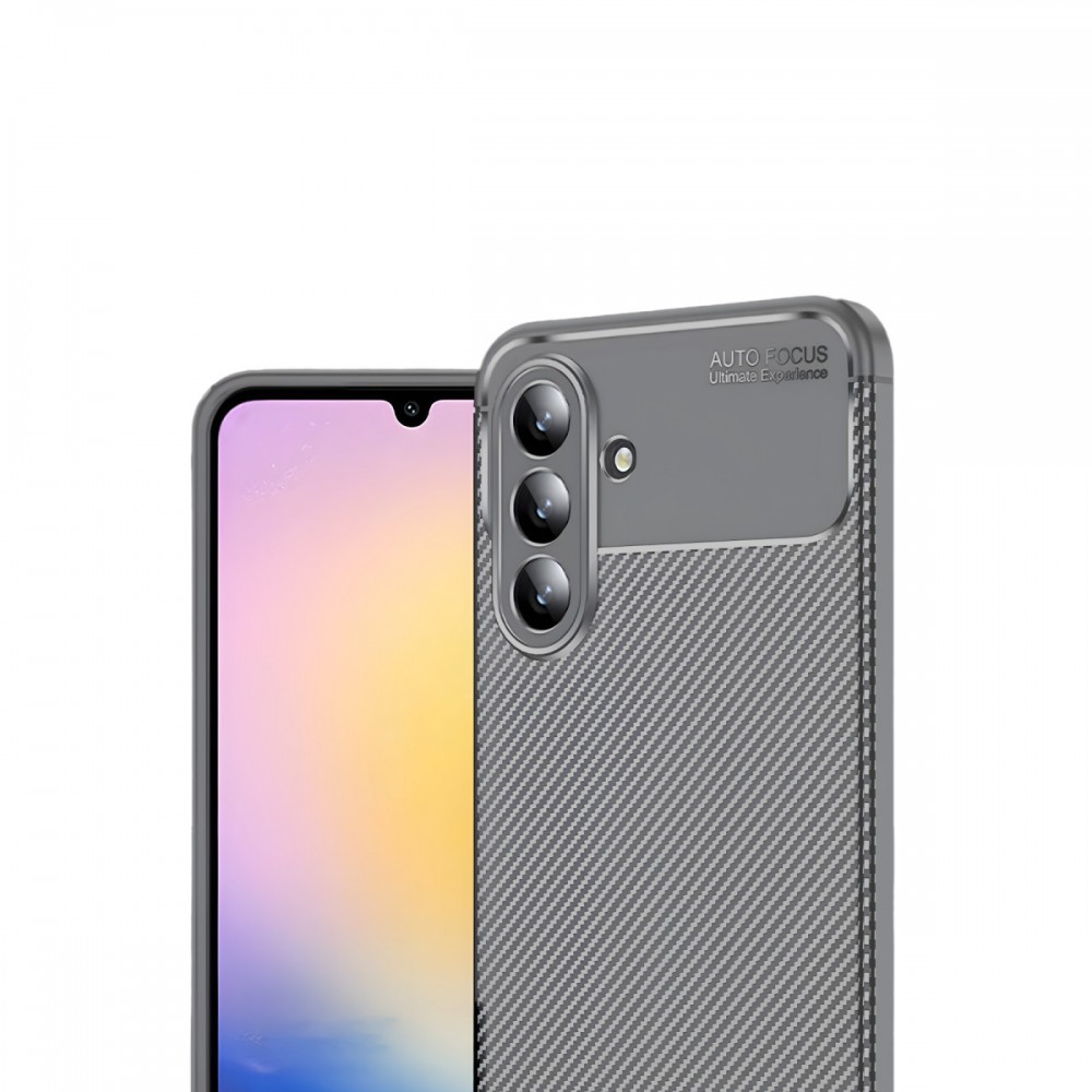 Samsung Galaxy S25 FE Newface Auto Focus kılıf karbon fiber desenli mat siyah parmak izi bırakmaz darbe emici esnek silikon telefon kılıfı