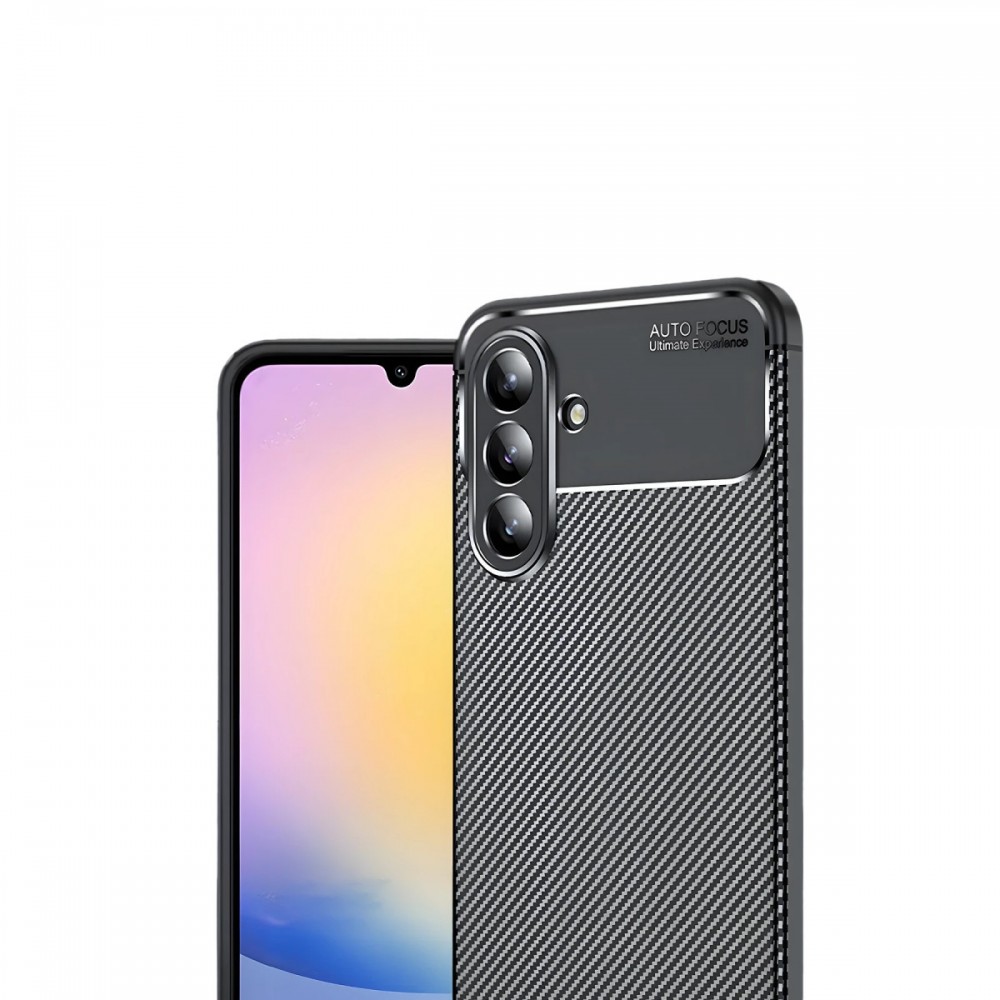 Samsung Galaxy S25 FE Newface Auto Focus kılıf karbon fiber desenli mat siyah parmak izi bırakmaz darbe emici esnek silikon telefon kılıfı