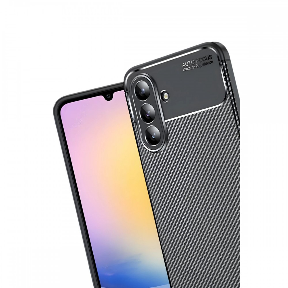 Samsung Galaxy S25 FE Newface Auto Focus kılıf karbon fiber desenli mat siyah parmak izi bırakmaz darbe emici esnek silikon telefon kılıfı