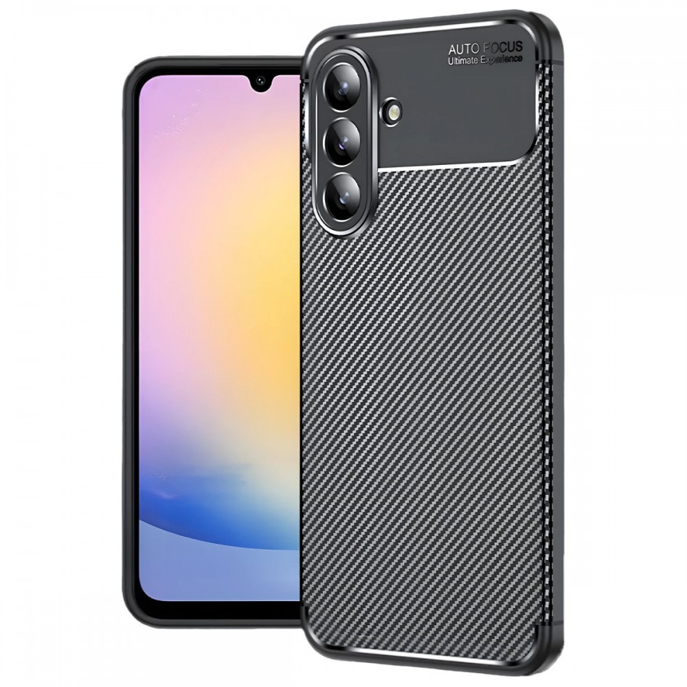 Samsung Galaxy S25 FE Newface Auto Focus kılıf karbon fiber desenli mat siyah parmak izi bırakmaz darbe emici esnek silikon telefon kılıfı