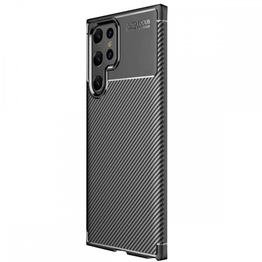 Samsung Galaxy S25 Ultra Newface Auto Focus kılıf karbon fiber desenli mat siyah parmak izi bırakmaz darbe emici esnek silikon telefon kılıfı