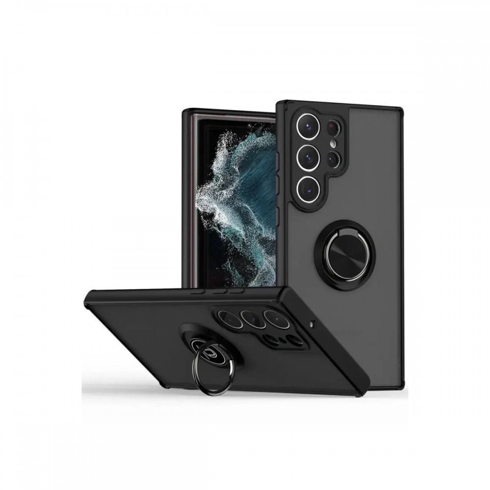 Samsung Galaxy S25 Ultra Newface Montreal kılıf metal yüzük standlı parmak tutuculu mat silikon darbe emici yumuşak dokulu telefon kılıfı