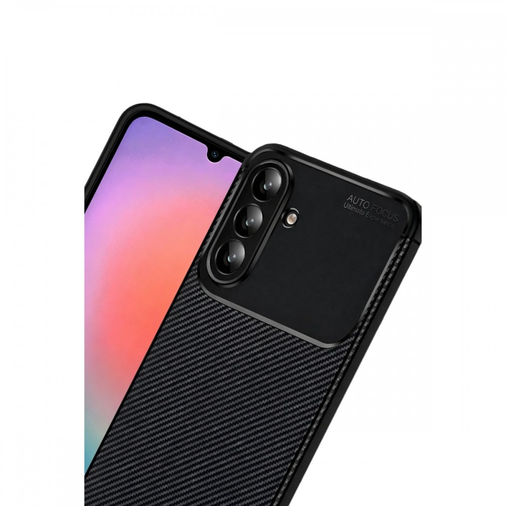 Samsung Galaxy S26 Plus Newface Auto Focus kılıf karbon fiber desenli mat siyah parmak izi bırakmaz darbe emici esnek silikon telefon kılıfı