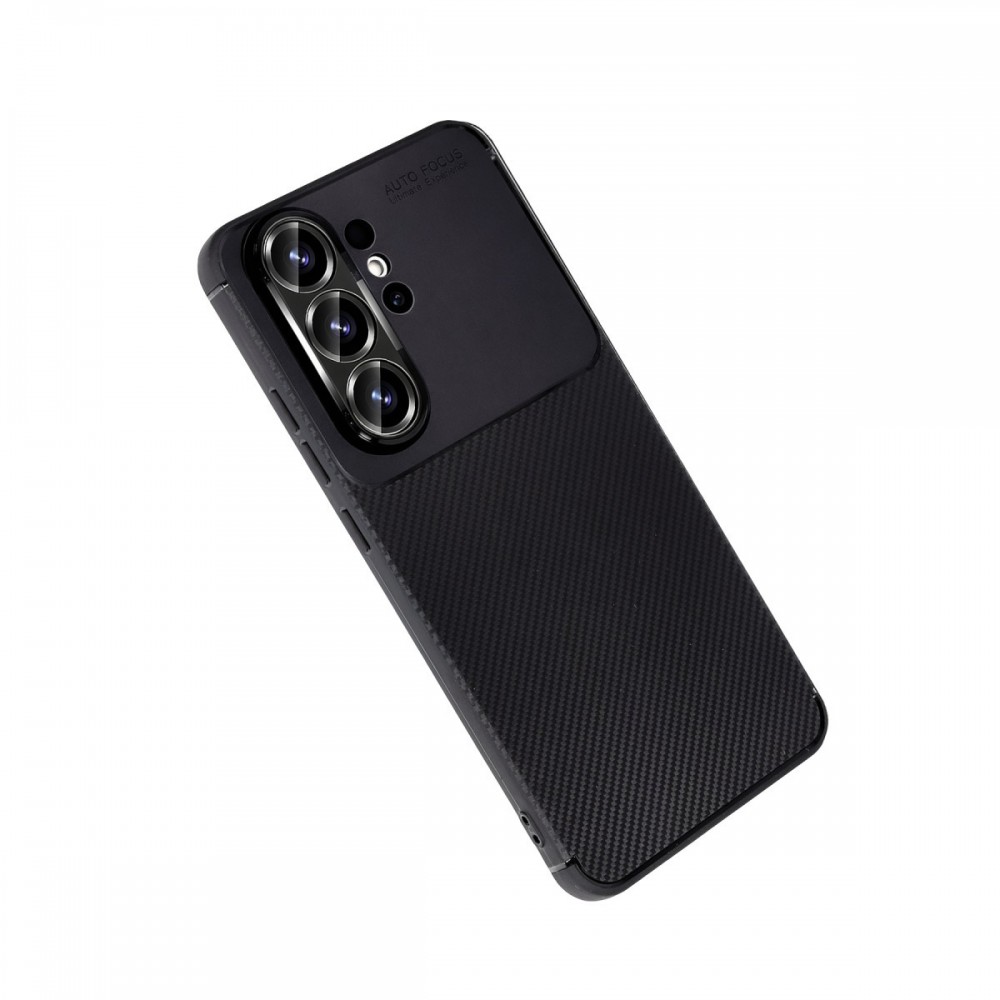 Samsung Galaxy S26 Ultra Newface Auto Focus kılıf karbon fiber desenli mat siyah parmak izi bırakmaz darbe emici esnek silikon telefon kılıfı