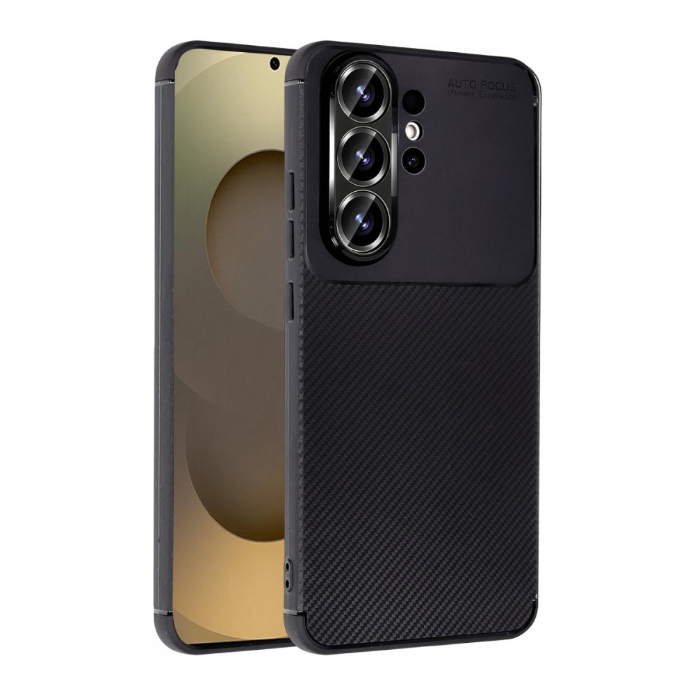 Samsung Galaxy S26 Ultra Newface Auto Focus kılıf karbon fiber desenli mat siyah parmak izi bırakmaz darbe emici esnek silikon telefon kılıfı