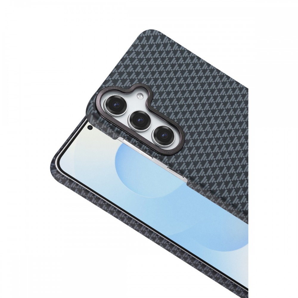 Samsung Galaxy S26 Newface Vega Magsafe kılıf kevlar desenli simli kamera çerçeveli lüks ince manyetik şarj uyumlu koruyucu telefon kılıfı