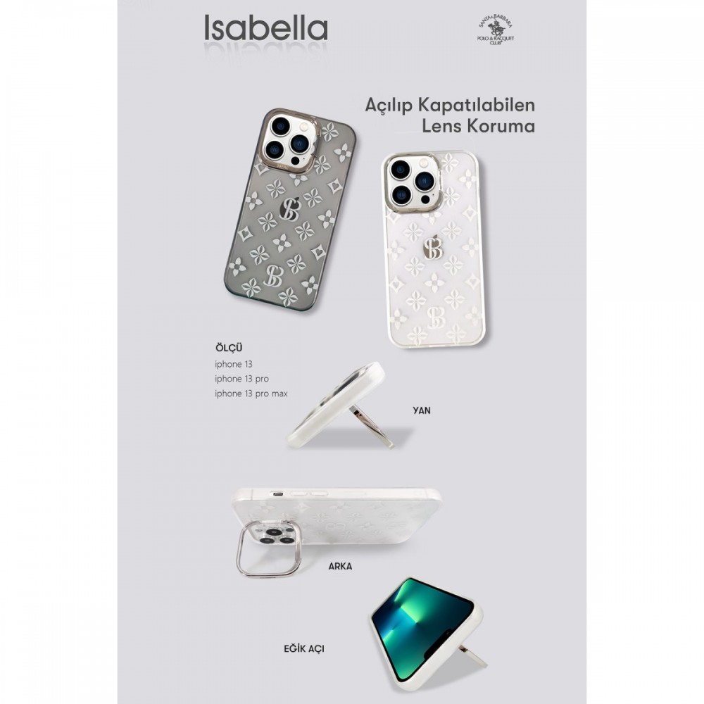 iPhone 13 Pro Santa Barbara Polo Racquet Club Isabella serisi entegre standlı lüks tasarım darbe emici esnek silikon telefon kılıfı