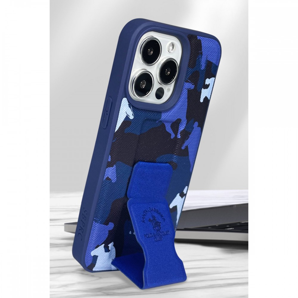 iPhone 13 Pro Max Santa Barbara Polo Racquet Club Enos kılıf entegre standlı video izleme özellikli lisanslı darbe emici silikon kapak