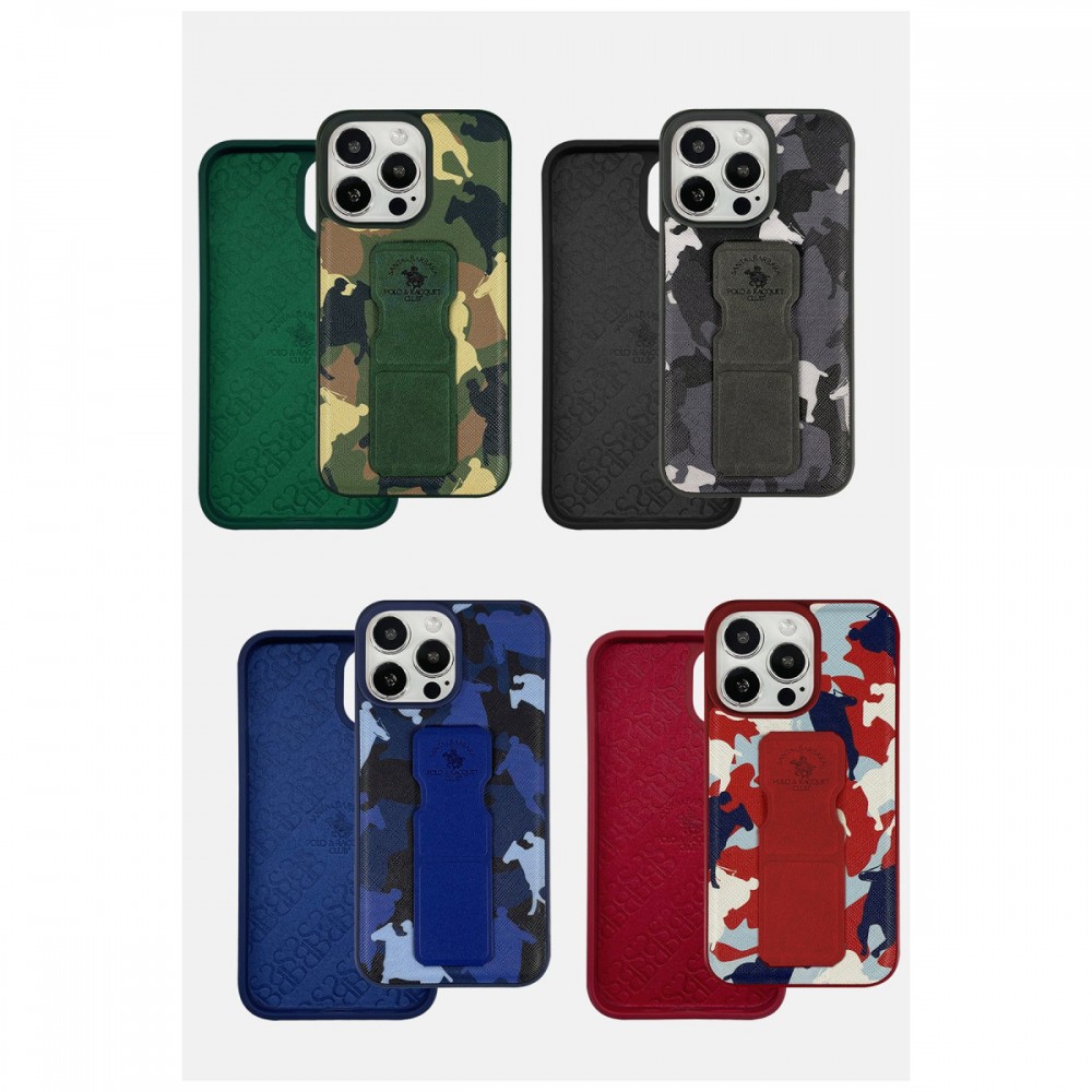 iPhone 13 Pro Max Santa Barbara Polo Racquet Club Enos kılıf entegre standlı video izleme özellikli lisanslı darbe emici silikon kapak