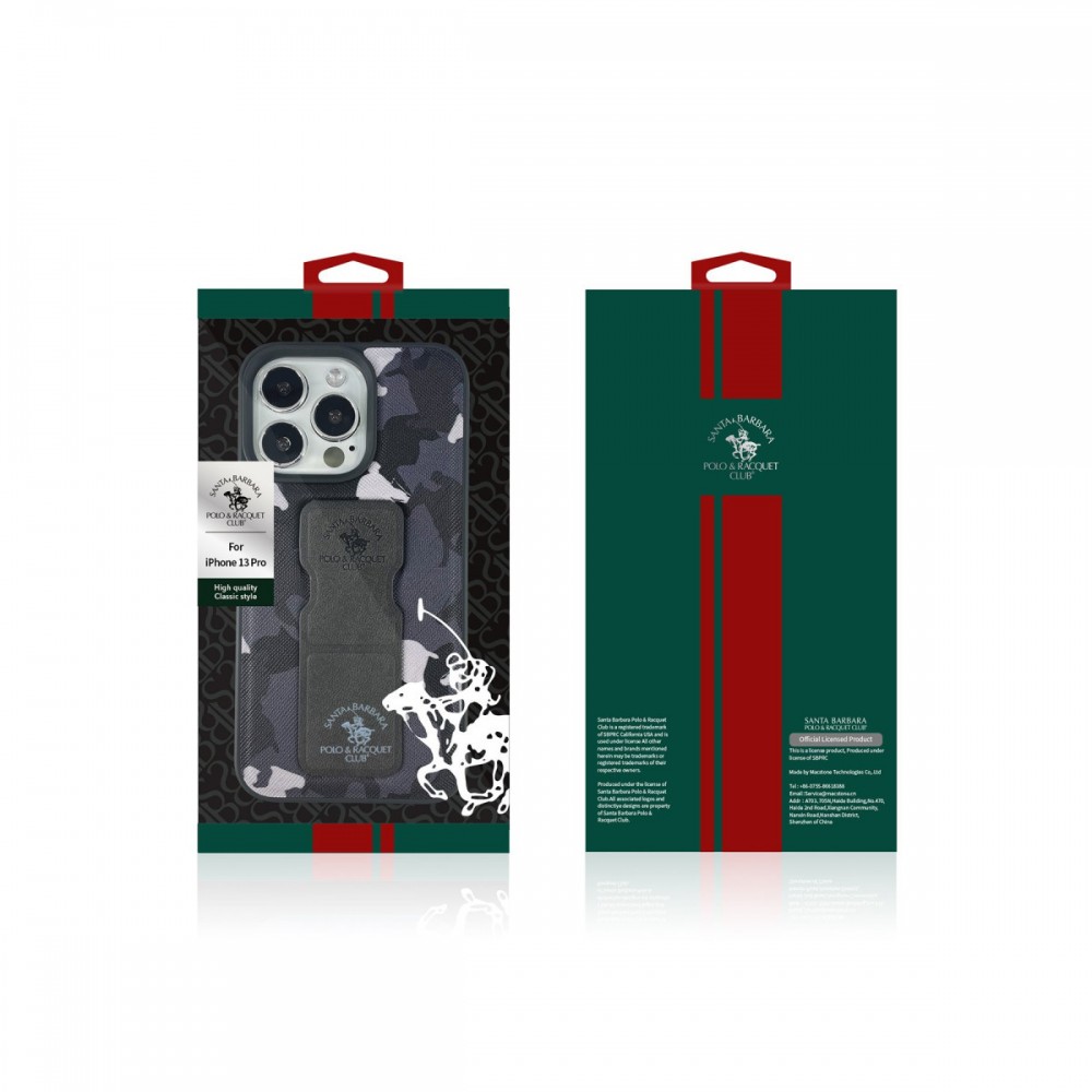 iPhone 13 Pro Max Santa Barbara Polo Racquet Club Enos kılıf entegre standlı video izleme özellikli lisanslı darbe emici silikon kapak