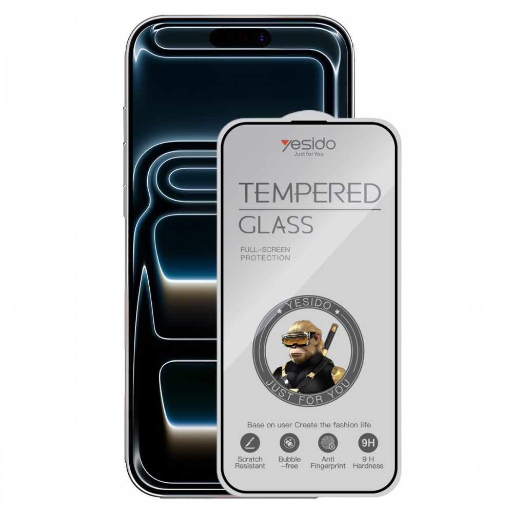 iPhone 17 Pro Max Yesido TG26 ultra clear HD şeffaf cam 9H sertlik derecesine sahip yüksek ışık geçirgenlikli darbe emici ekran koruyucu