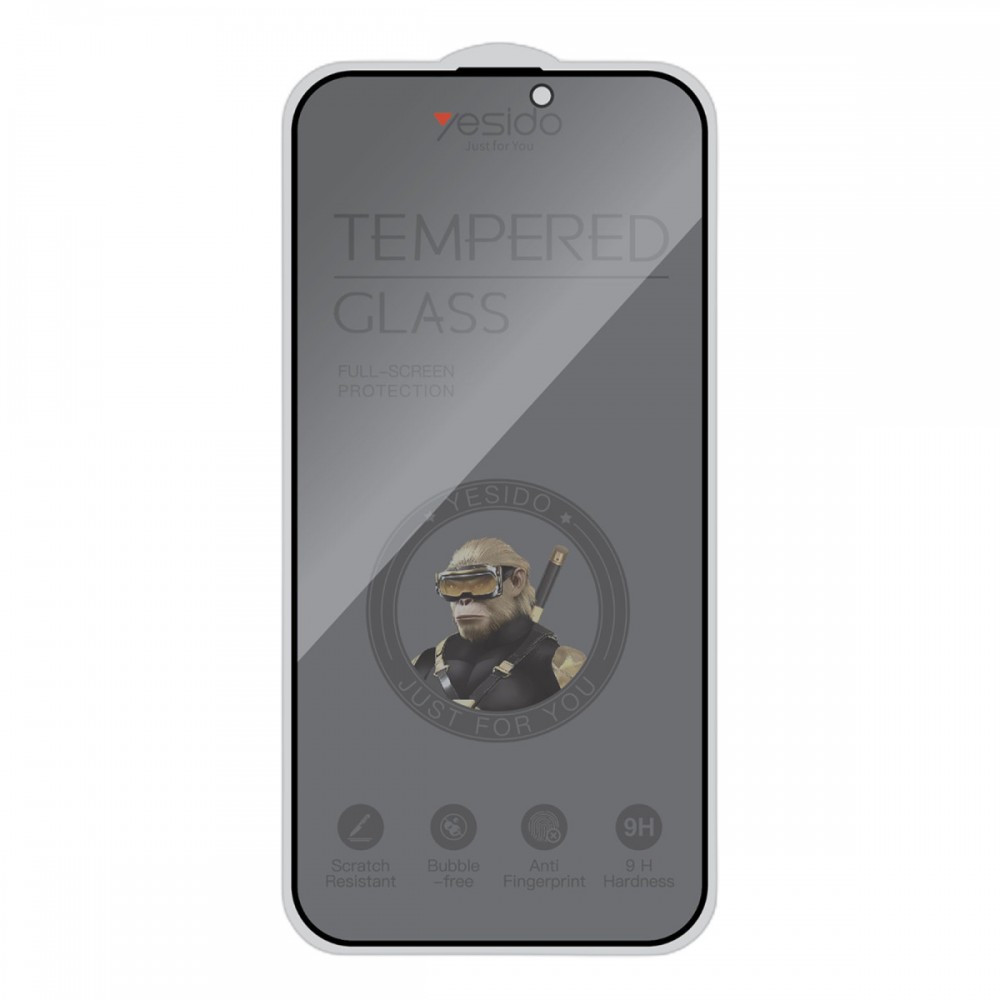 iPhone 17 Pro Max Yesido TG26 hayalet cam 28 derece gizlilik korumalı 9H sertlik derecesine sahip siyah ekran koruyucu