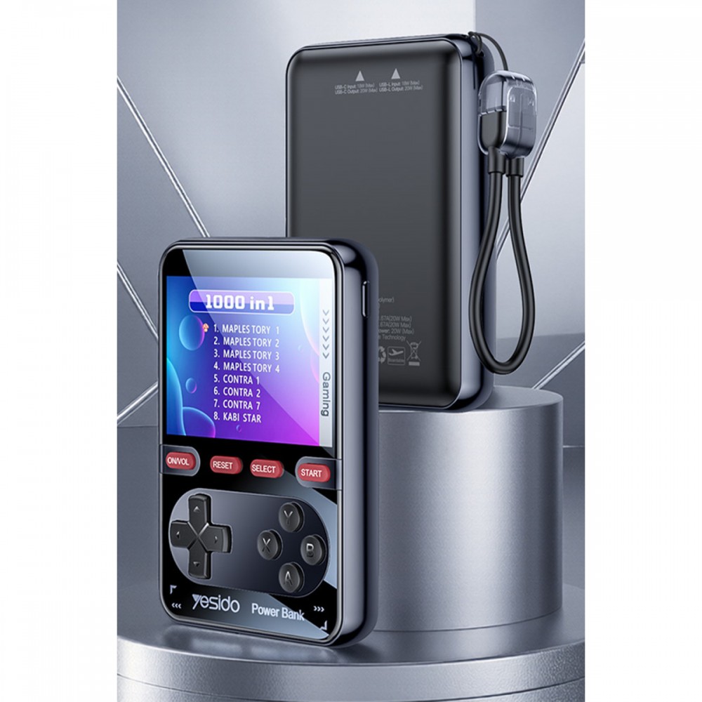 Yesido YP87 Dahili Retro Oyun Konsollu 10.000 mAh 2in1 20W PD Hızlı Şarj Powerbank - Siyah