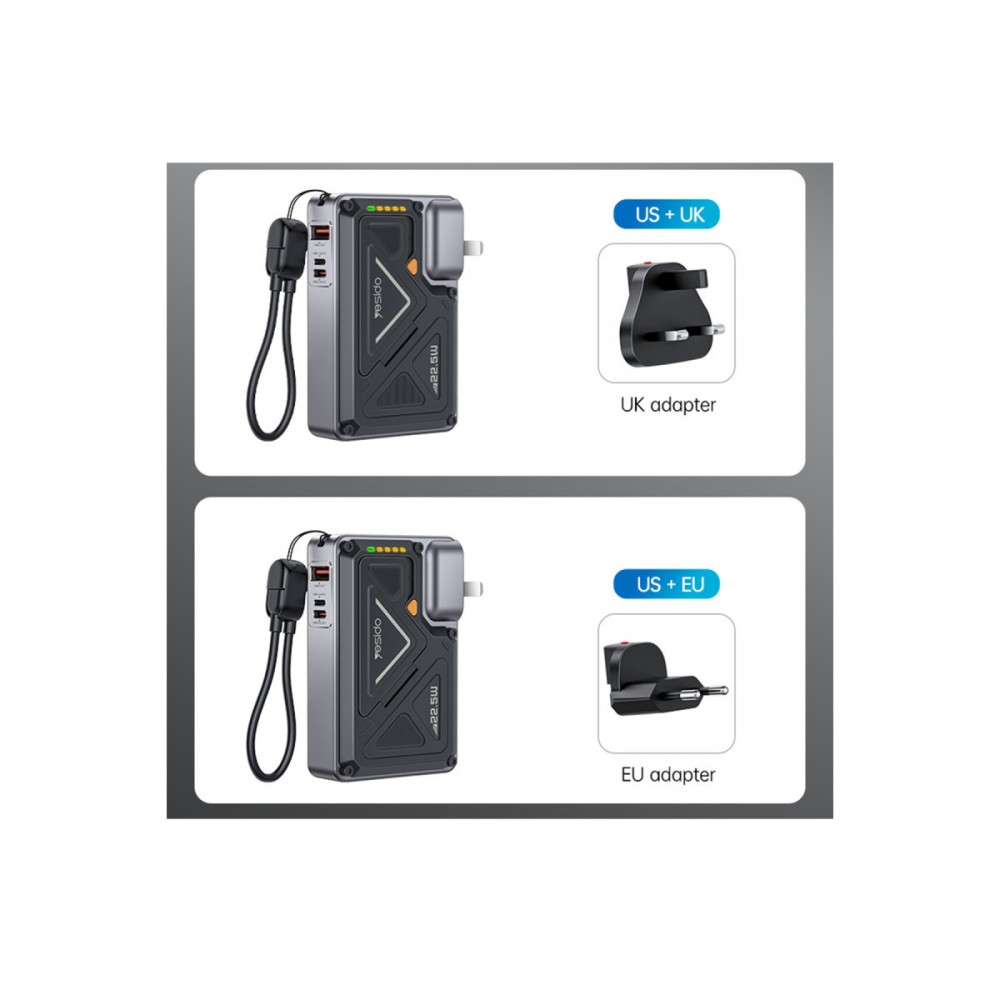 Yesido YP89 Akım Korumalı ve Stantlı 10.000 mAh 5in1 22.5W PD ve 15W Kablosuz Hızlı Şarj Destekli Magsafe Powerbank - Siyah