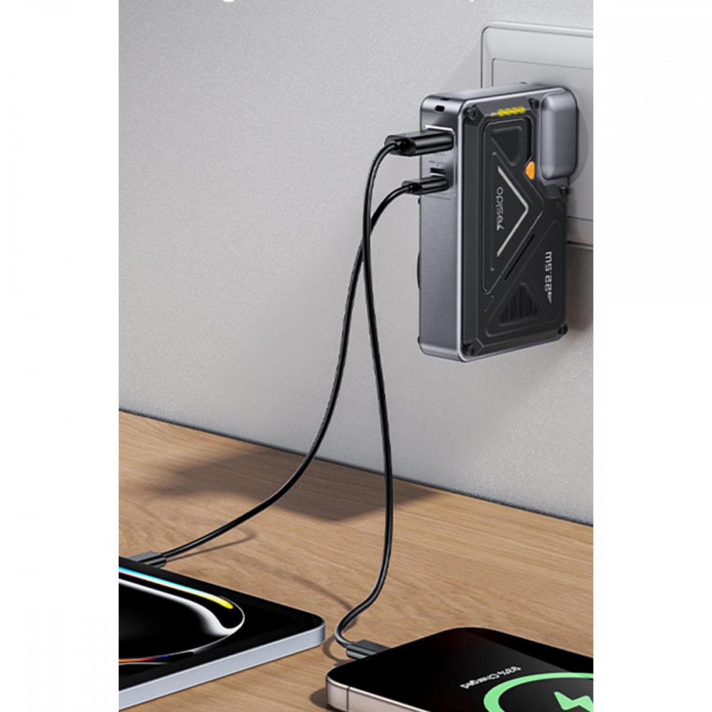 Yesido YP89 Akım Korumalı ve Stantlı 10.000 mAh 5in1 22.5W PD ve 15W Kablosuz Hızlı Şarj Destekli Magsafe Powerbank - Siyah