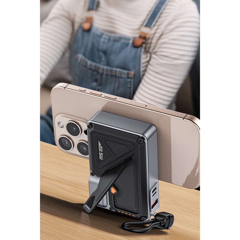 Yesido YP89 Akım Korumalı ve Stantlı 10.000 mAh 5in1 22.5W PD ve 15W Kablosuz Hızlı Şarj Destekli Magsafe Powerbank - Siyah