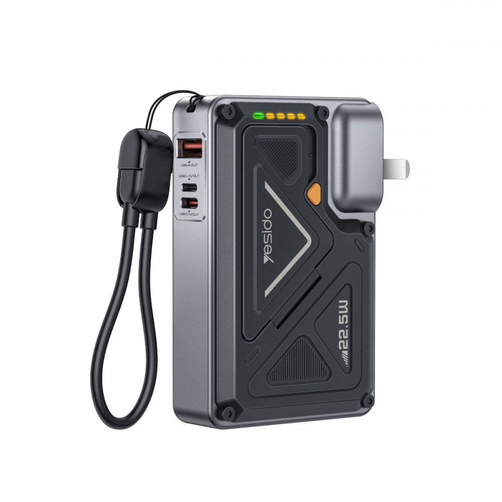 Yesido YP89 Akım Korumalı ve Stantlı 10.000 mAh 5in1 22.5W PD ve 15W Kablosuz Hızlı Şarj Destekli Magsafe Powerbank - Siyah