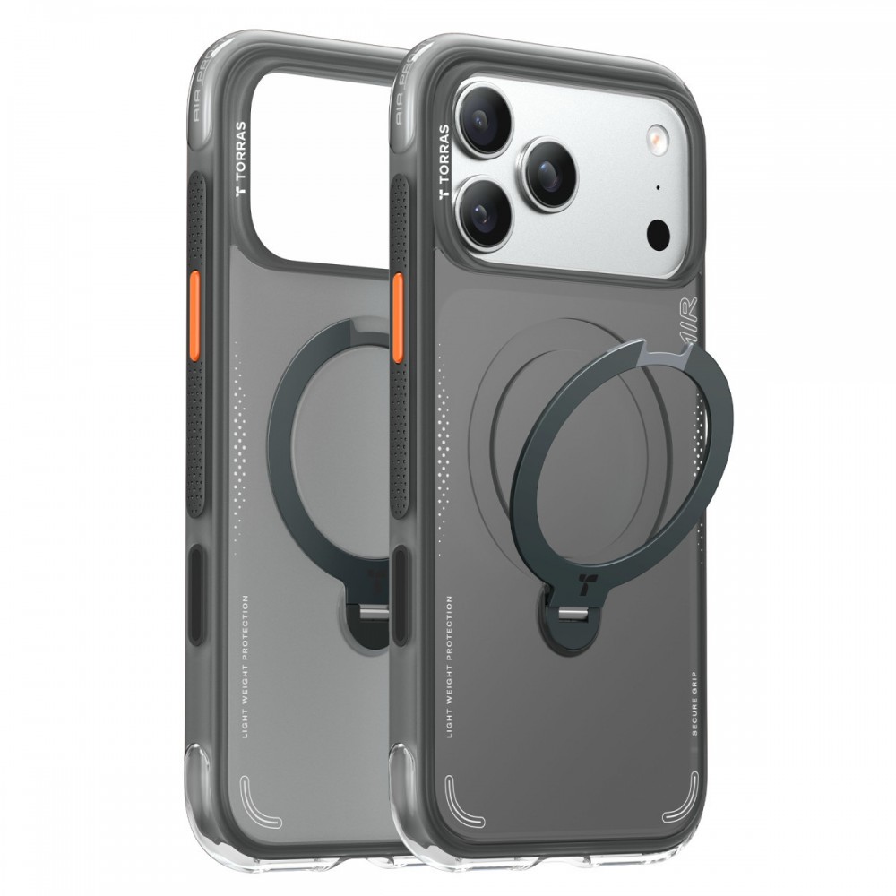 iPhone 17 Pro Max Torras O-Stand Spin Air kılıf Magsafe uyumlu 360 derece dönen stand ShockMat darbe koruması kamera denetimi düğmesi uyumlu lüks koruyucu kılıf