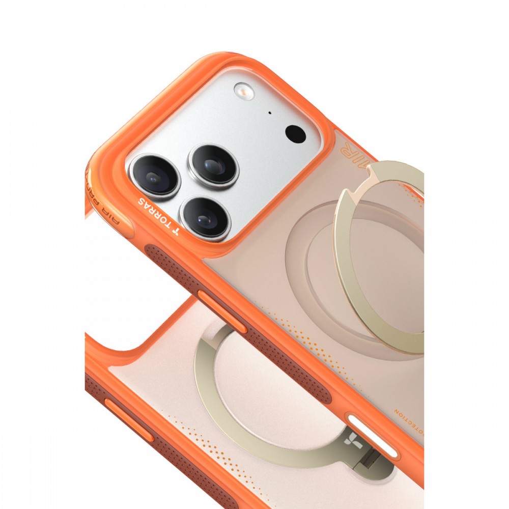 iPhone 17 Pro Max Torras O-Stand Spin Air kılıf Magsafe uyumlu 360 derece dönen stand ShockMat darbe koruması kamera denetimi düğmesi uyumlu lüks koruyucu kılıf