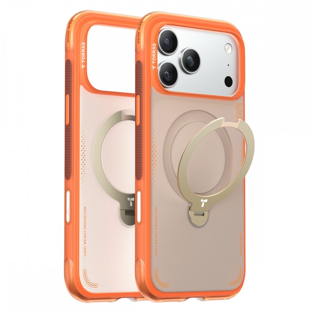 iPhone 17 Pro Max Torras O-Stand Spin Air kılıf Magsafe uyumlu 360 derece dönen stand ShockMat darbe koruması kamera denetimi düğmesi uyumlu lüks koruyucu kılıf